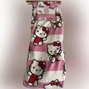 Hello Kitty Bow Stripes Silk Touch Throw Blanket Pink & White Red NEW